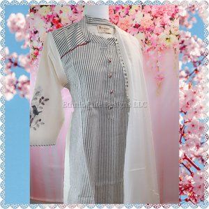 New off-White Kurta floral Palazzo Set -Indian Straight Kurti Set SIZE M